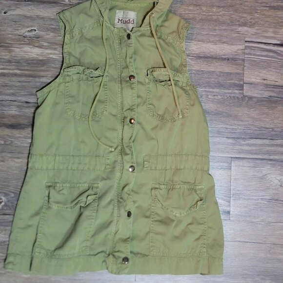 Mudd Y2k Womens M Military Style Grunge Vest Green Drawstring Waist Hoodie 90s - Picture 2 of 4